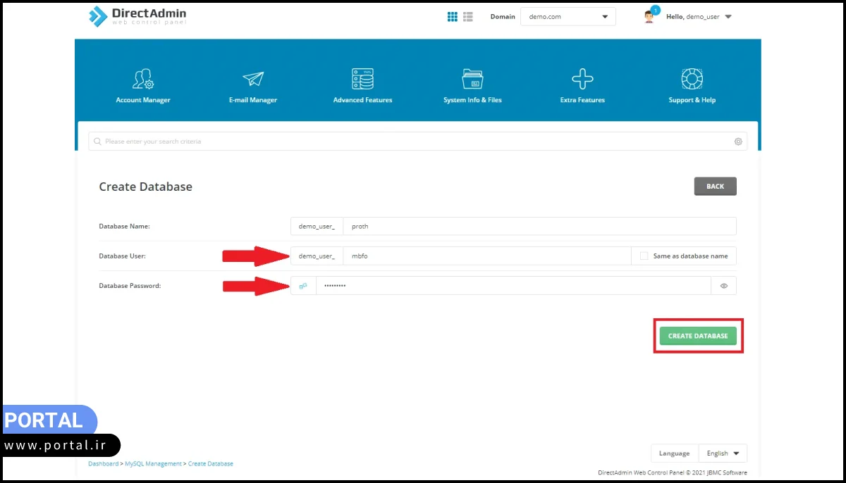 دکمه Create Database