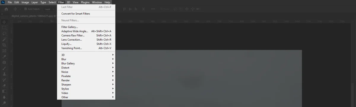 گزینههای منوی Filter در فتوشاپ