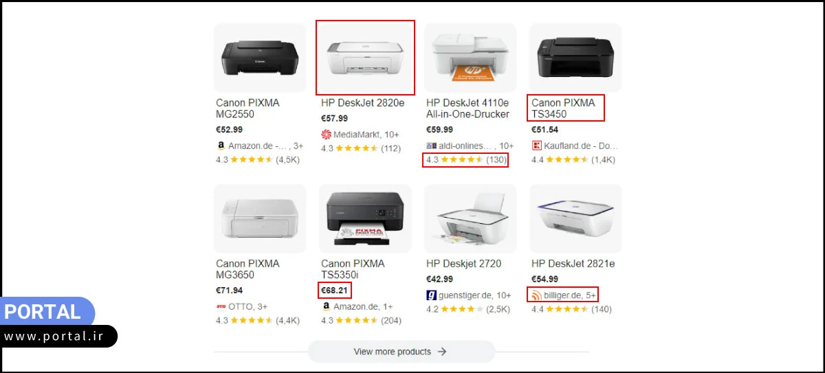 نتایج بخش فروشگاه سرپ گوگل