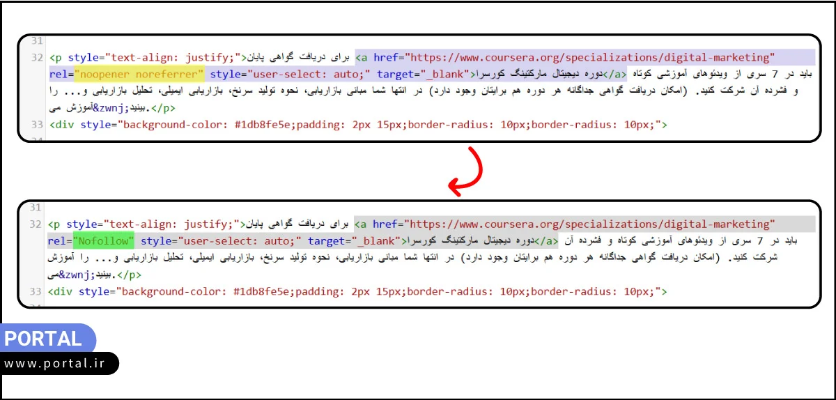 نحوه نوفالو کردن لینک در پرتال