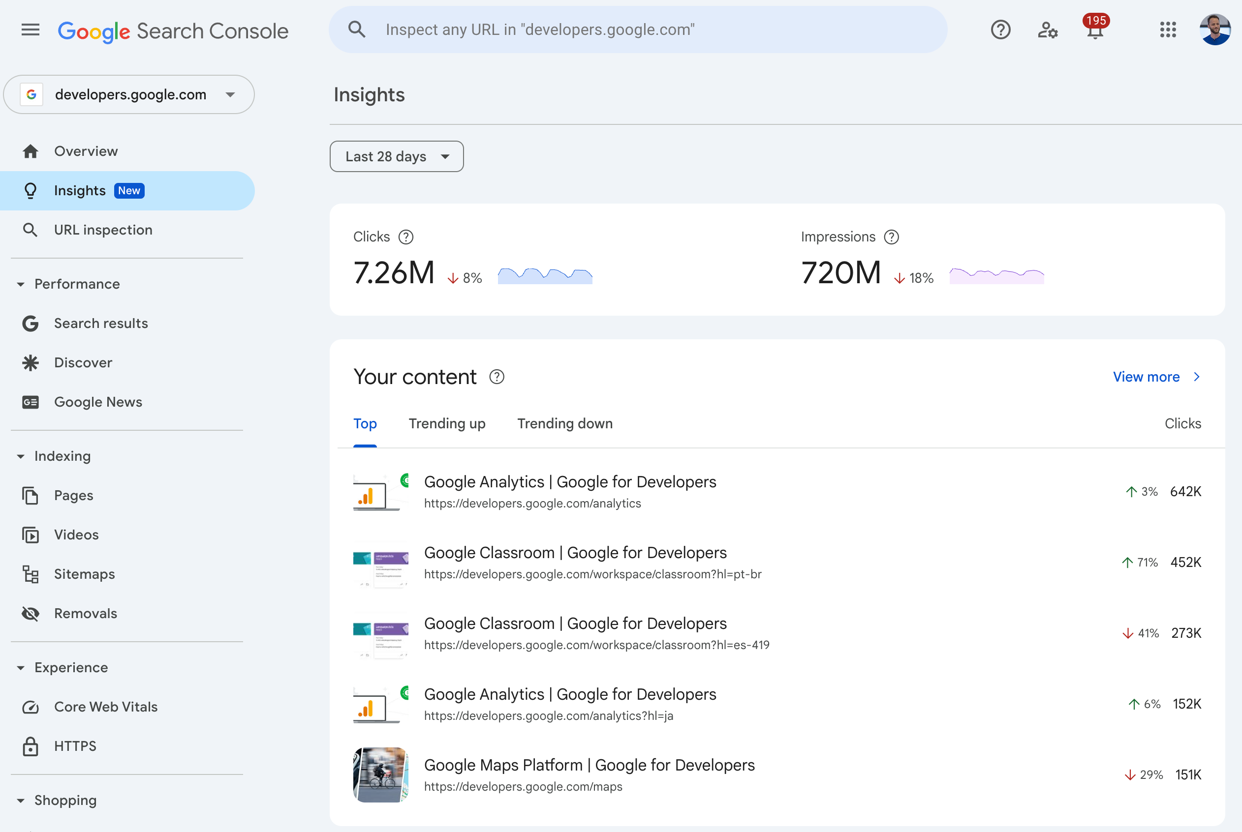 بخش Insights گوگل سرچ کنسول