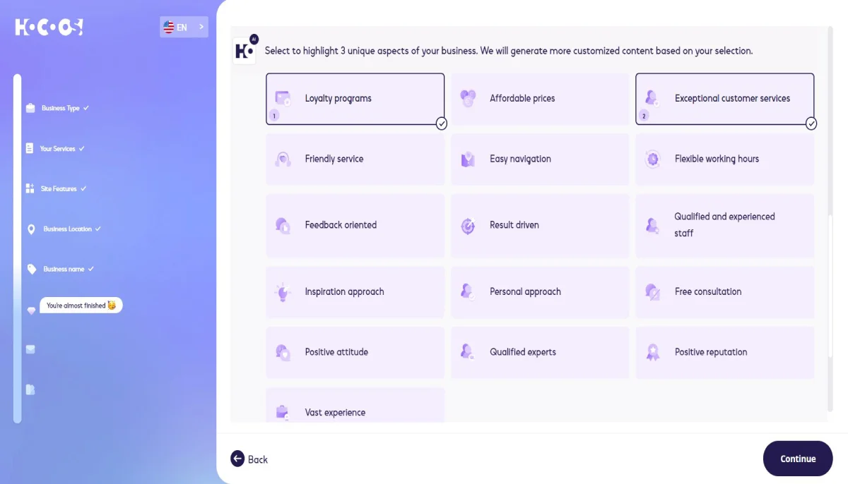 ویژگی سایت با هوش مصنوعی