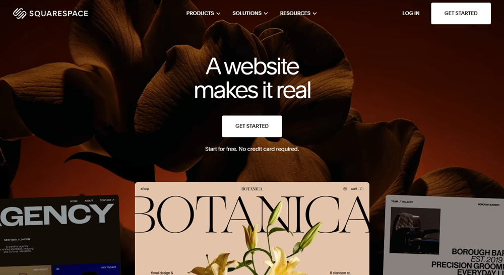 اسکرین‌شات از صفحه اصلی Squarespace