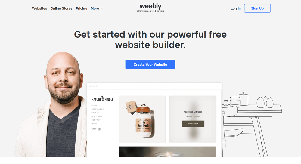 اسکرین‌شات از صفحه اصلی Weebly