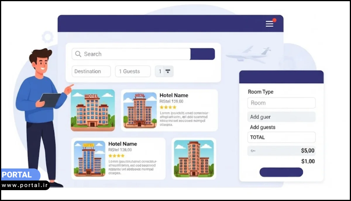 عکس کارتونی که فضای کلی سایت یک هتل را نشان میدهد