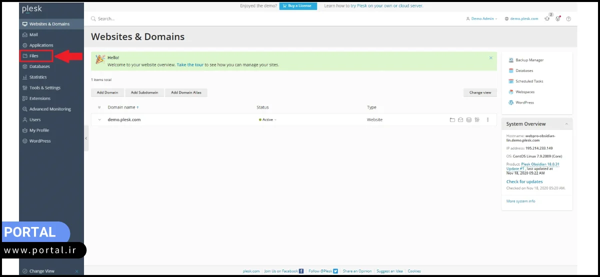 کنترل پنل پلسک گزینه Files