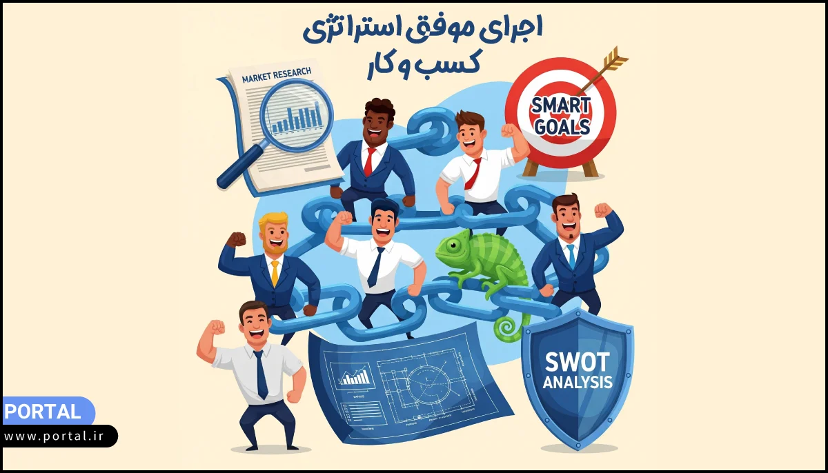 اجرای موفق استراتژی کسب و کار - عکس کارتونی