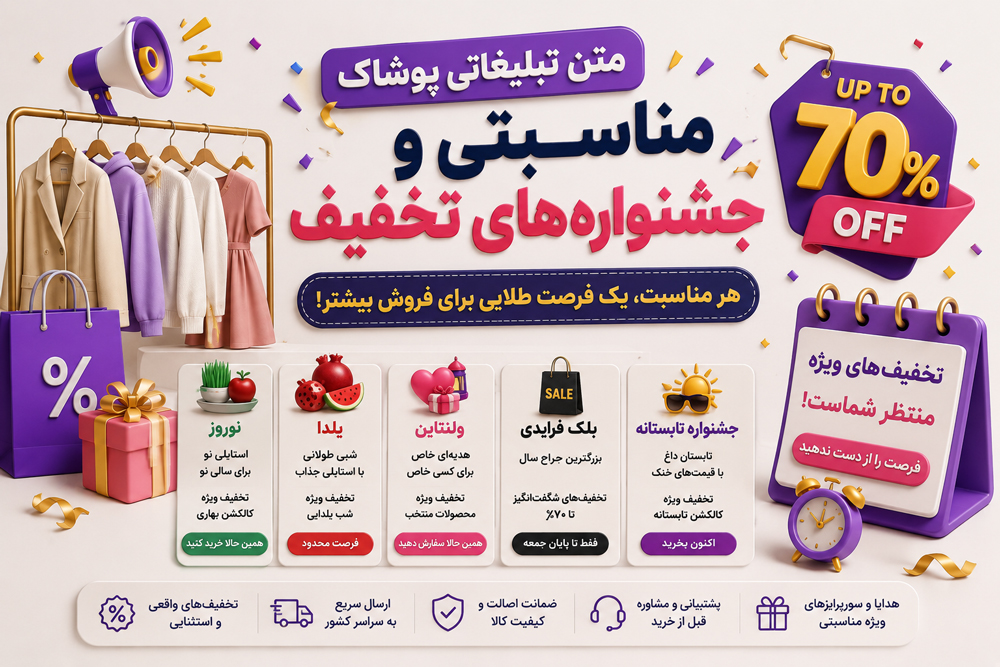 متن تبلیغاتی پوشاک مناسبتی و جشنوارههای تخفیف