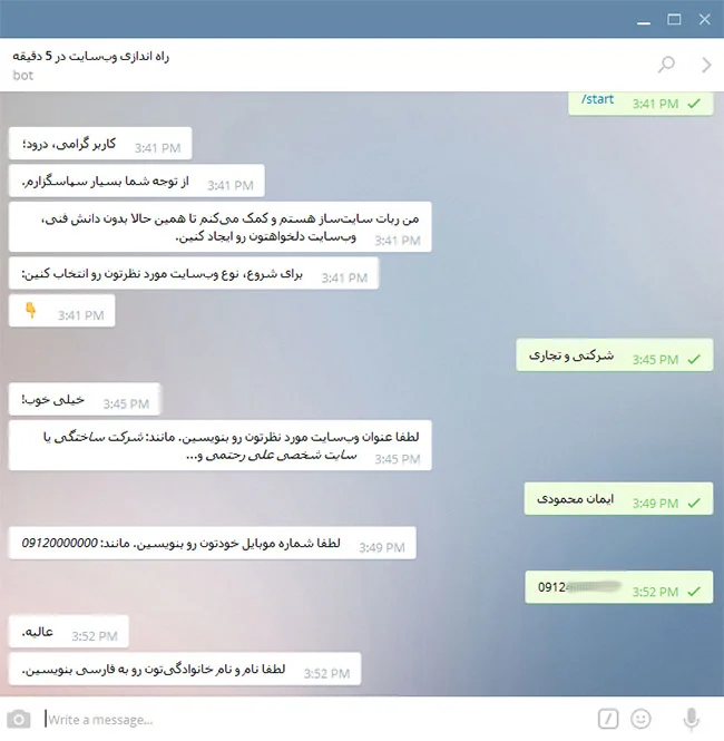 وارد کردن اطلاعات شخصی در بات